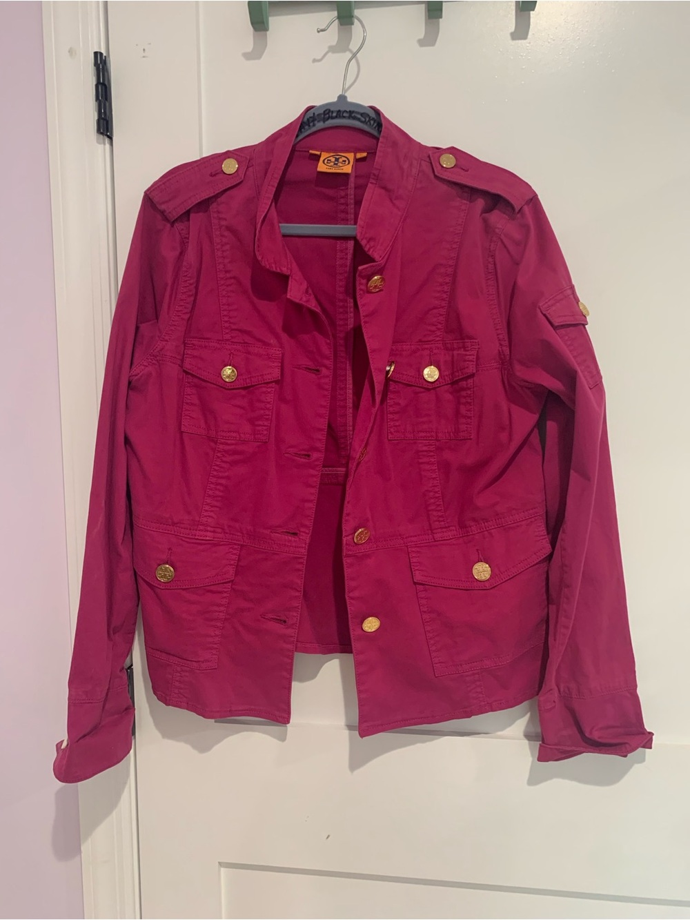Tory Burch Fuchsia Utility Jacket with Gold Buttons